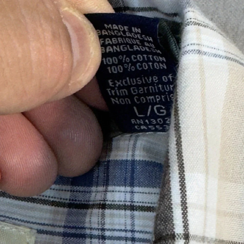 Wrangler Authentics Shirt Men's Large Tan Blue‎ Plaid Button Down Short Sleeve